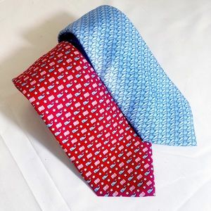 Vineyard Vines 100% silk neck ties USA flags & Shark red blue rare set of 2
